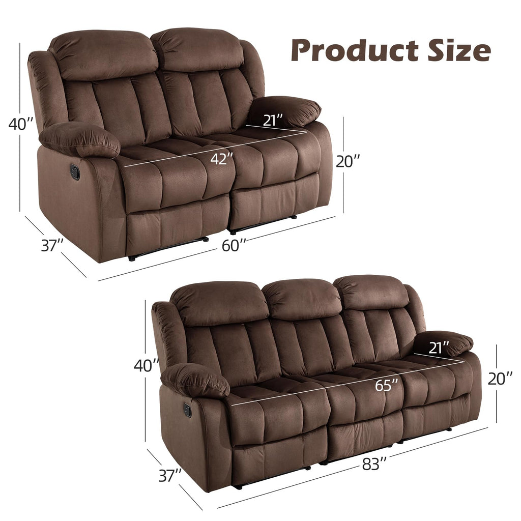 INZOY Manual Recliner Chair with Padded Armrest, Wall-Hugger Single Sofa Recliners with Overstuffed Back, Classical Fabric Reclining Chairs for Living Room Theater Seating, Brown