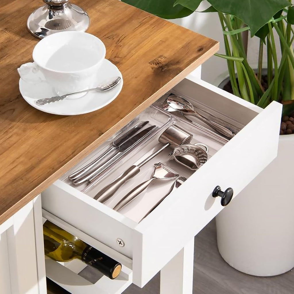 Small Kitchen Island Cart on Wheels with 31.4'' Wood Tabletop, White
