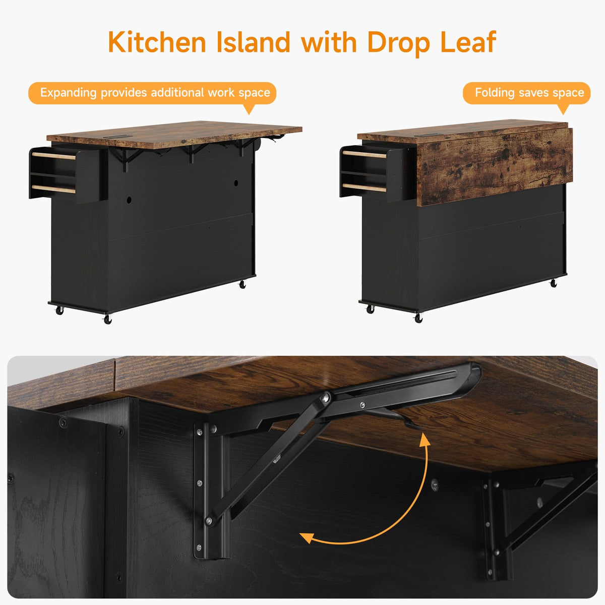 ComfyCorner 60" Rolling Large Kitchen Island on Wheels with Extendable Table, Drop Leaf & Power Outlet, Mobile Kitchen Cart with Storage Cabinet, 2 Drawers, Spice Rack, Towel & Knife Holder, Green
