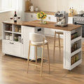 72" Rolling Kitchen Island with 360Â° Swivel Tabletop & Power Outlet,Mobile Kitchen Islands on Wheels with Storage,Farmhouse Wood Island Cart with Spice Rack,Rustic White
