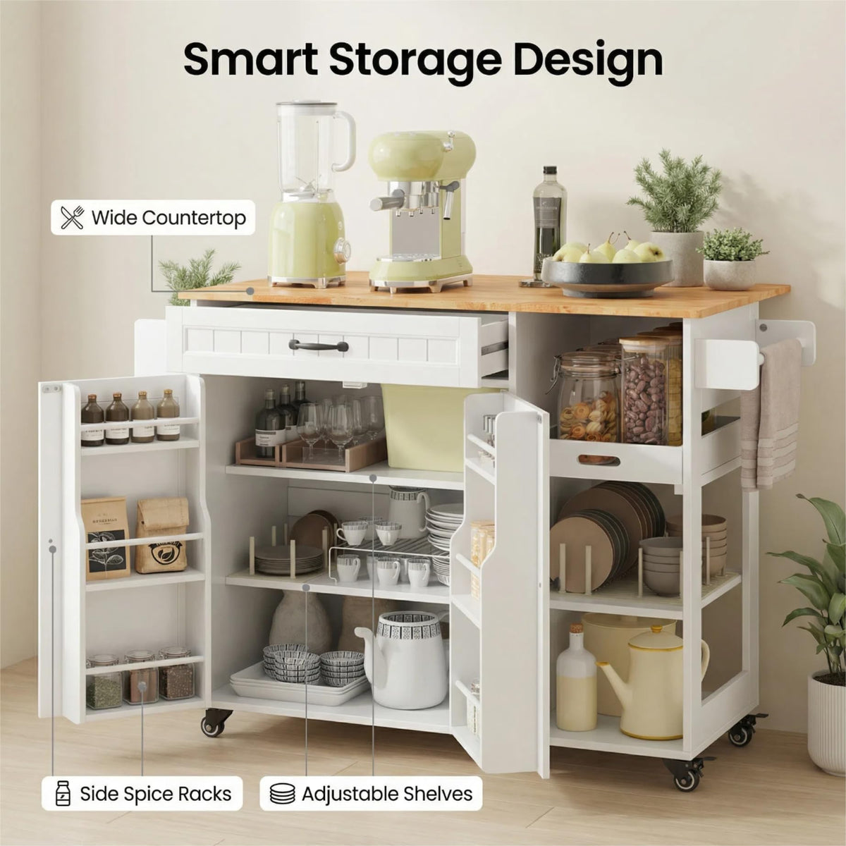 Gizoon 41.7" W Kitchen Island with Storage, Kitchen Island with Drop Leaf