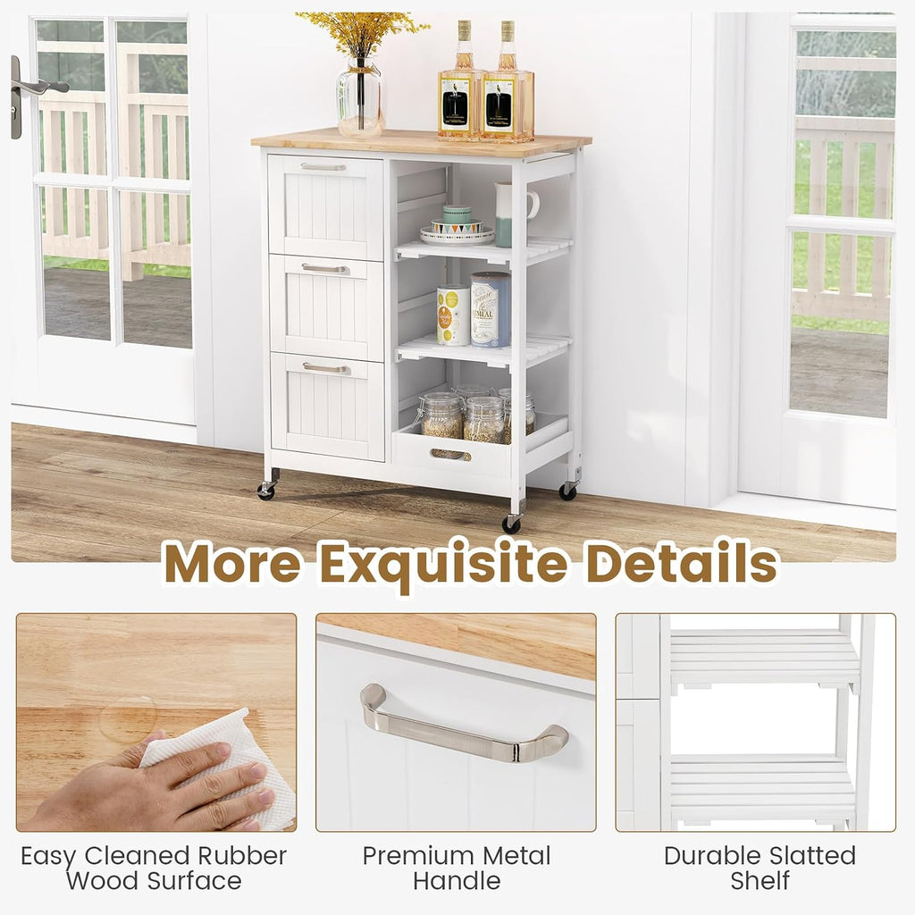 COSTWAY Kitchen Storage Island Cart on Wheels, Kitchen Rolling Trolley Cart