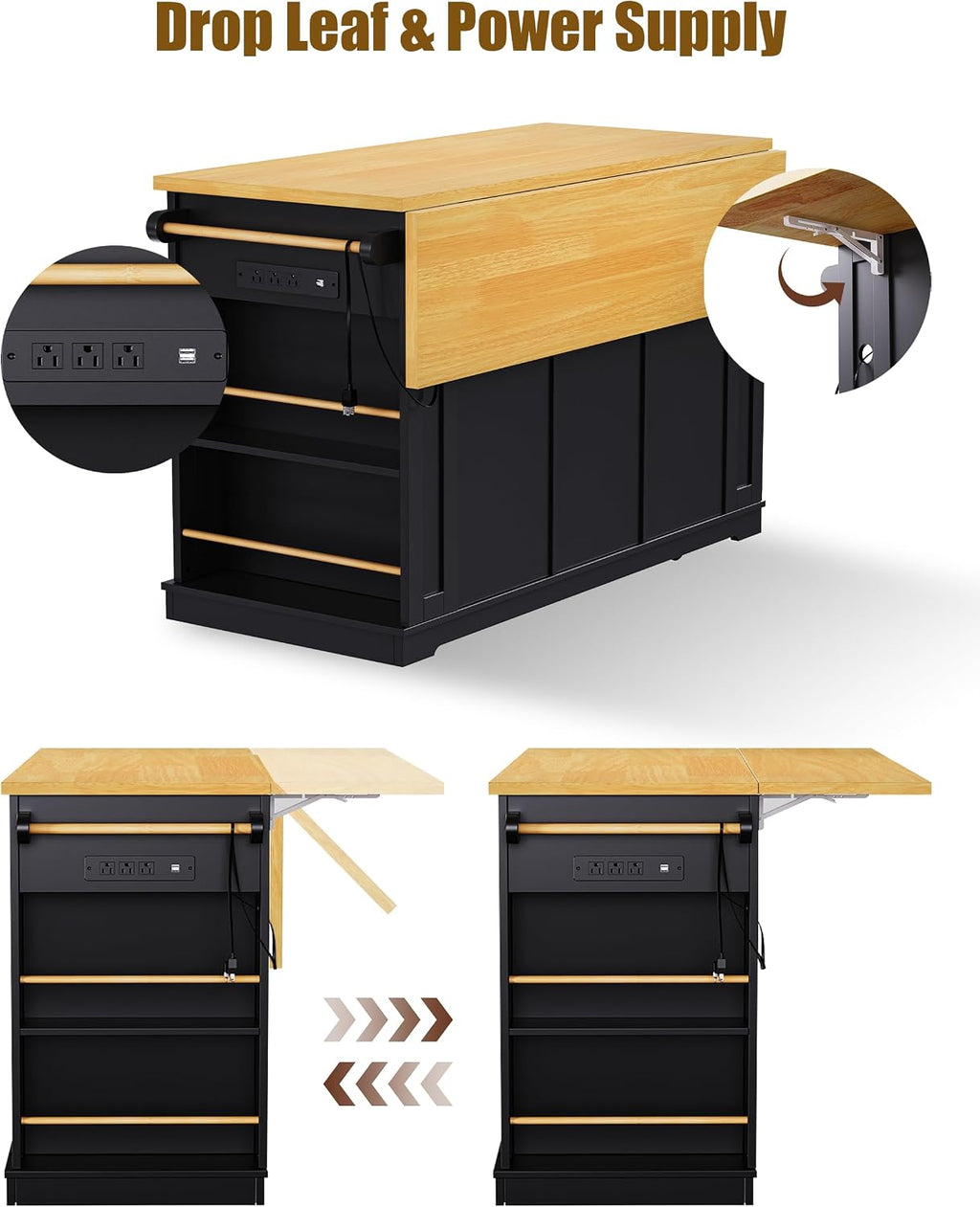 53-Inch Rolling Kitchen Island with Storage