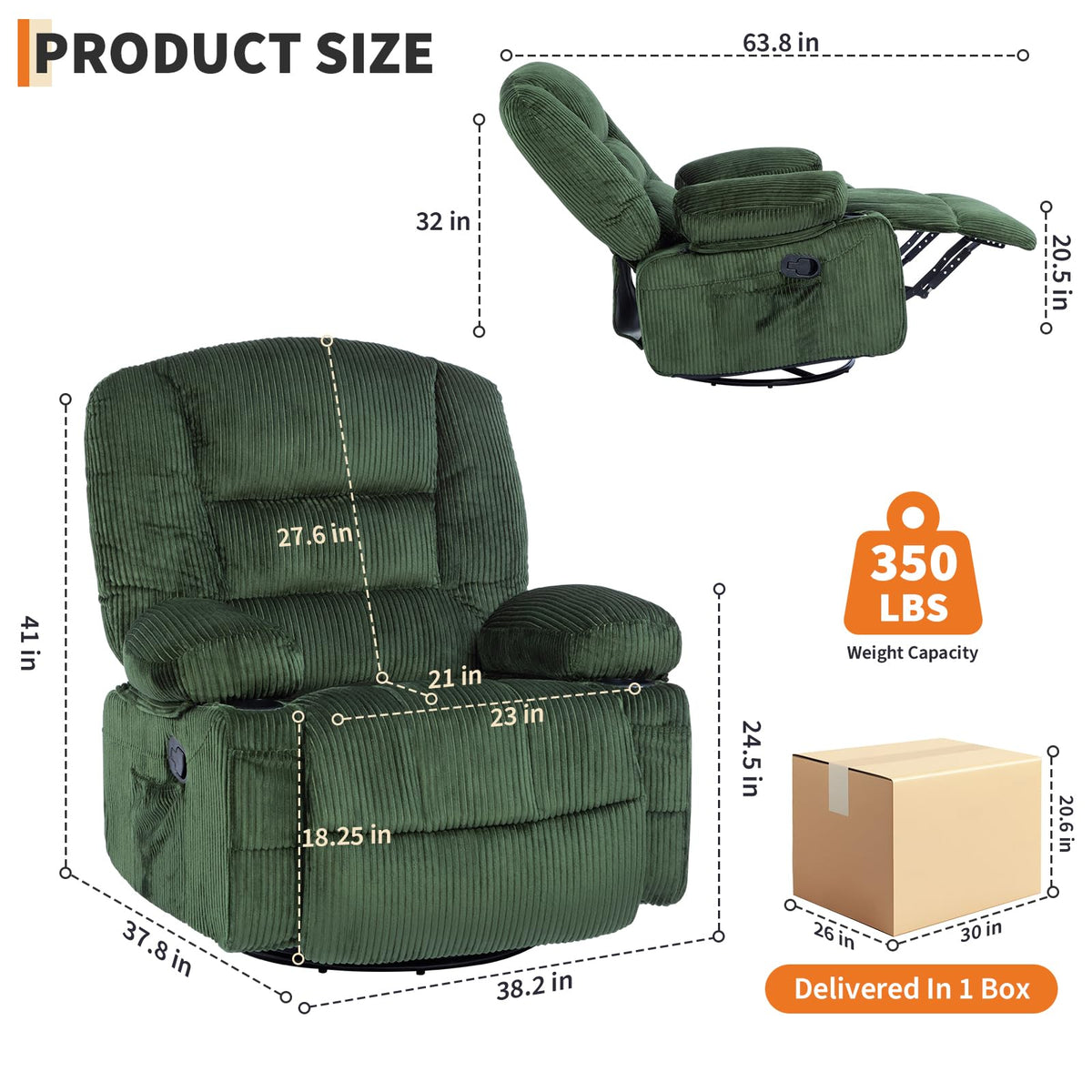Garvee Oversized Recliner Chair,Extra Wide 360Â° Swivel Rocker Massage Heat