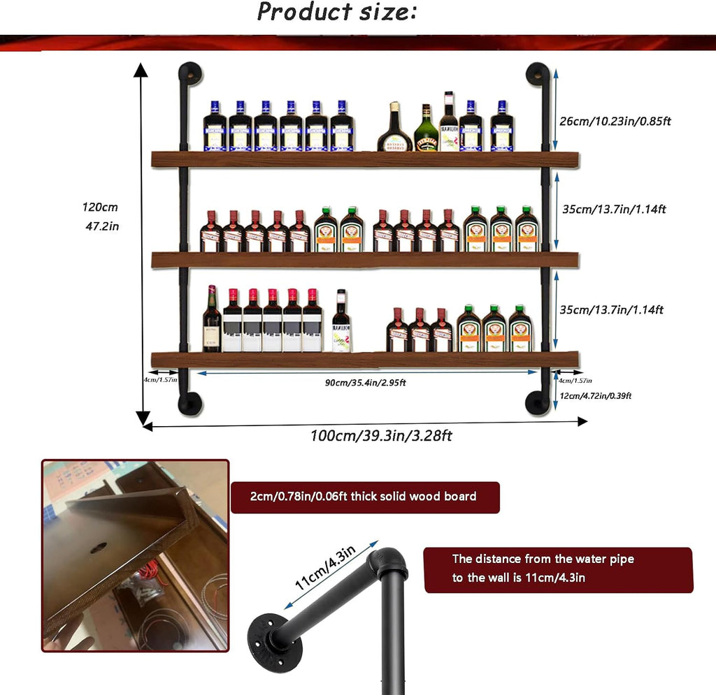 39.7in Solid Wood Wine Rack Wall Mounted with LED Light