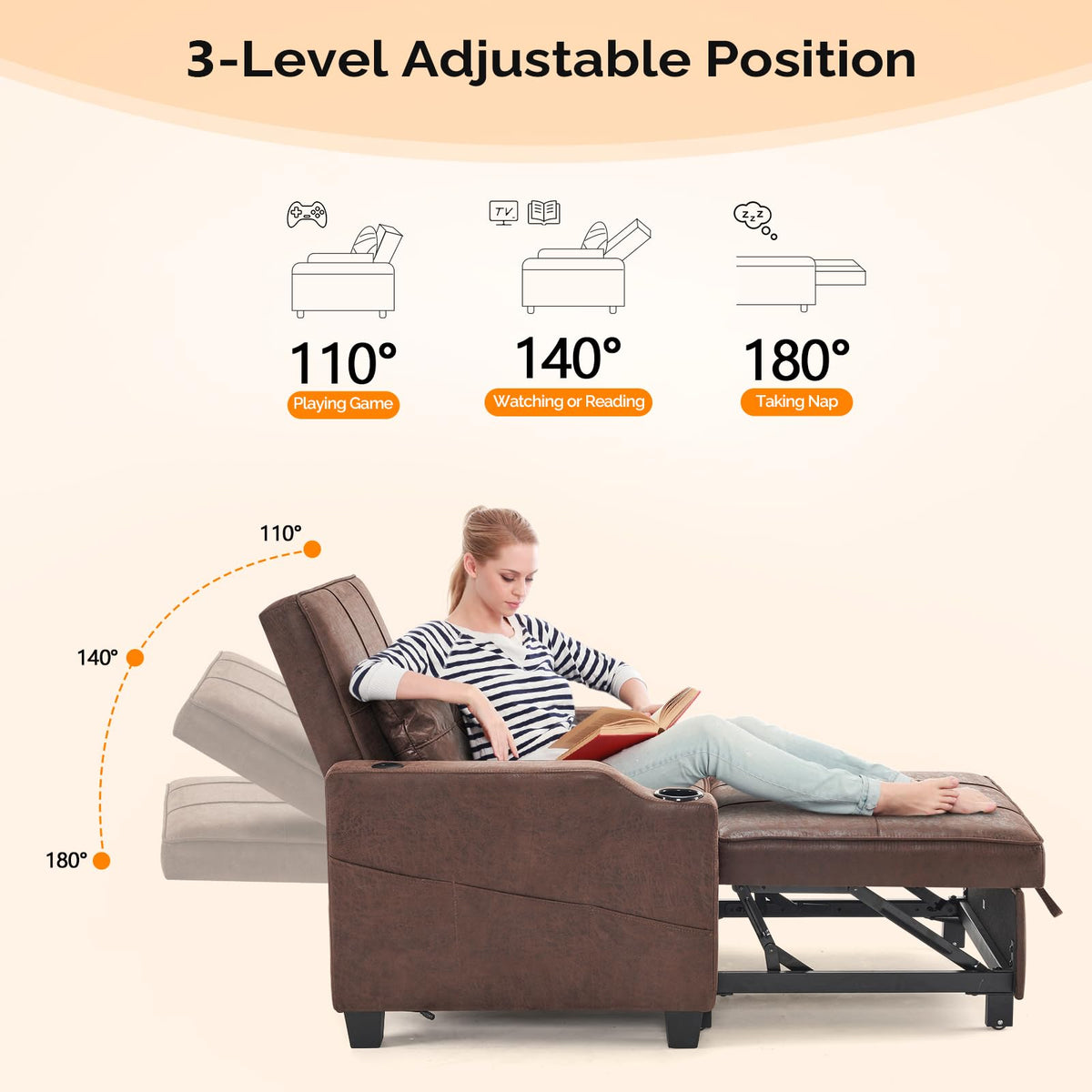 VINGLI Convertible Sleeper Chair Bed, Pull Out Sofa Couch for Living Room