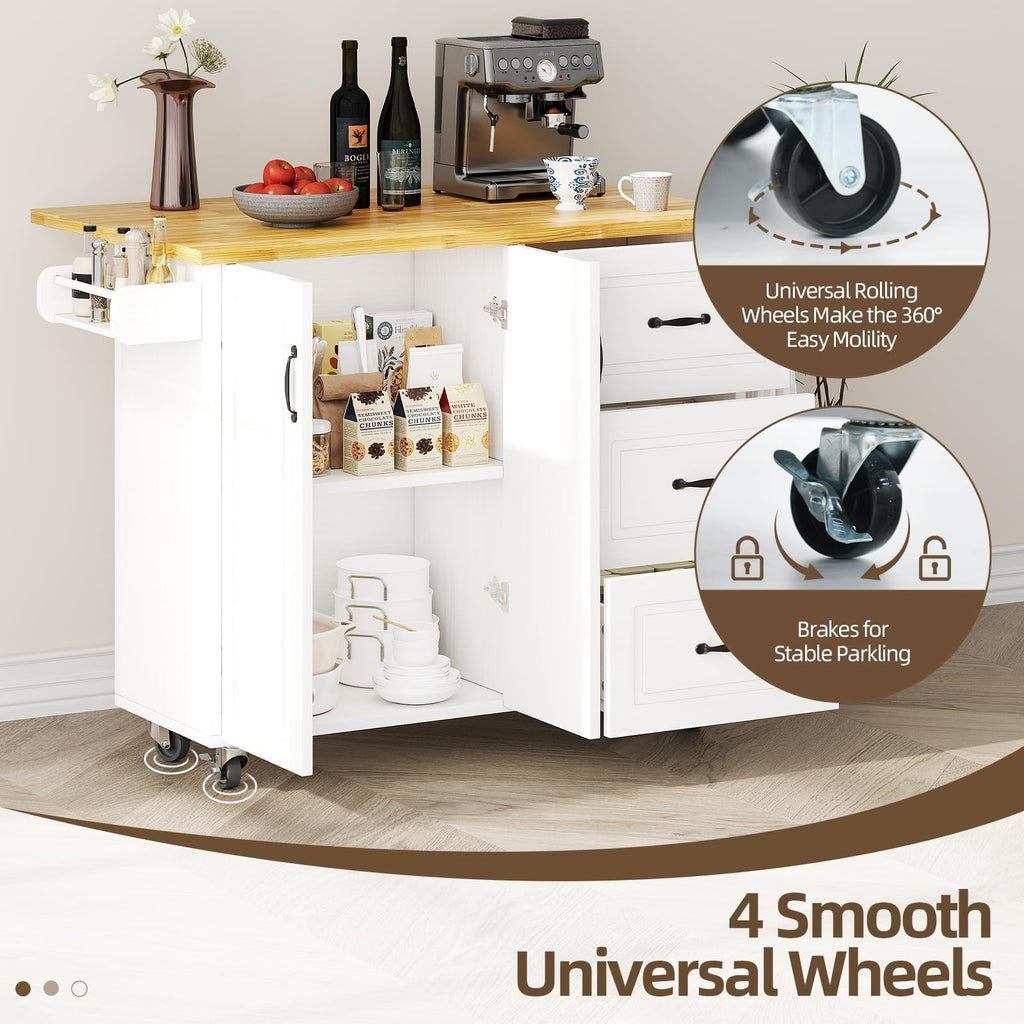 43" Kitchen Island on Wheels, Rolling Kitchen Island with Drop Leaf, Black