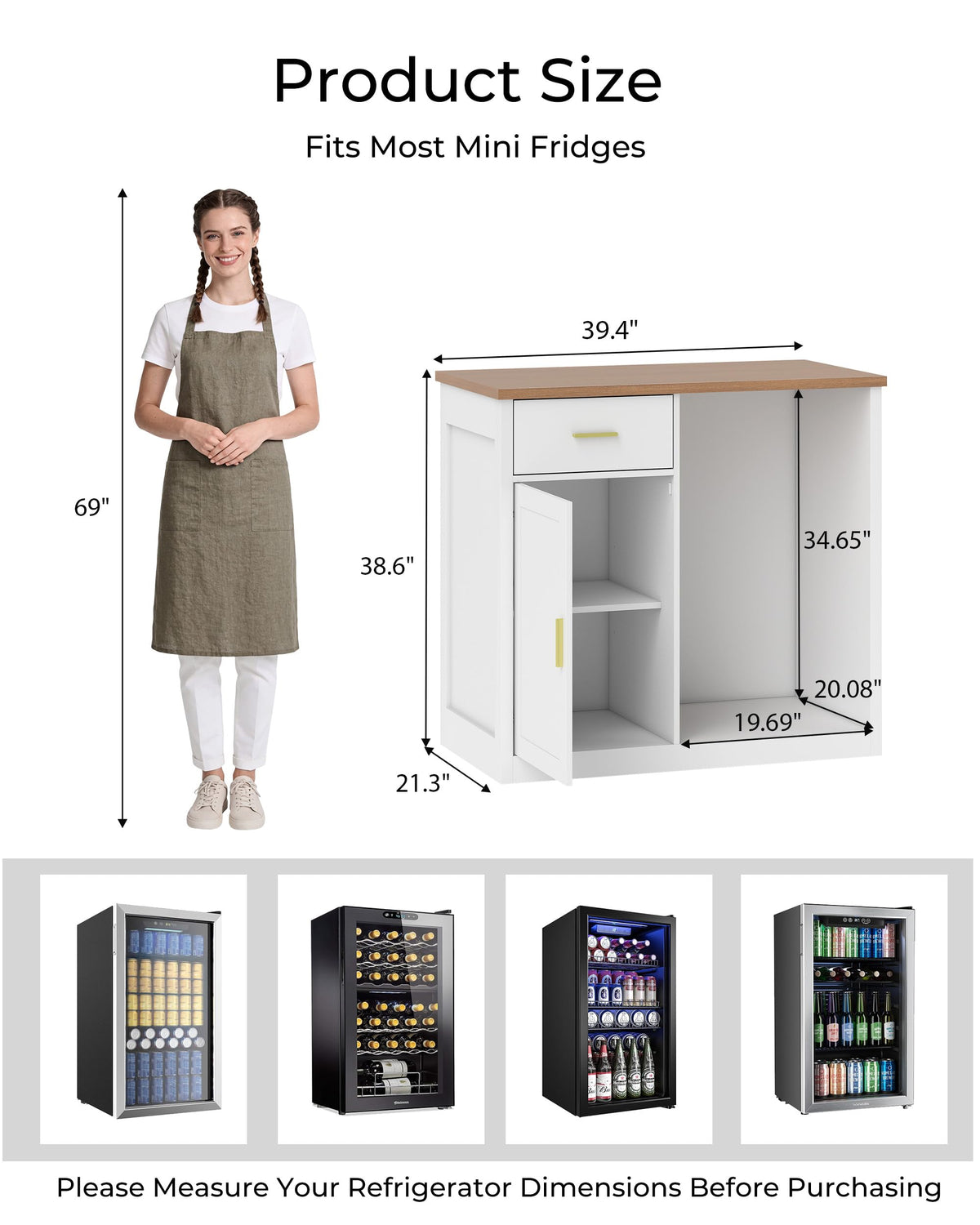 Mini Fridge Cabinet, Coffee Bar Cabinet with Fridge Space (Not Included)