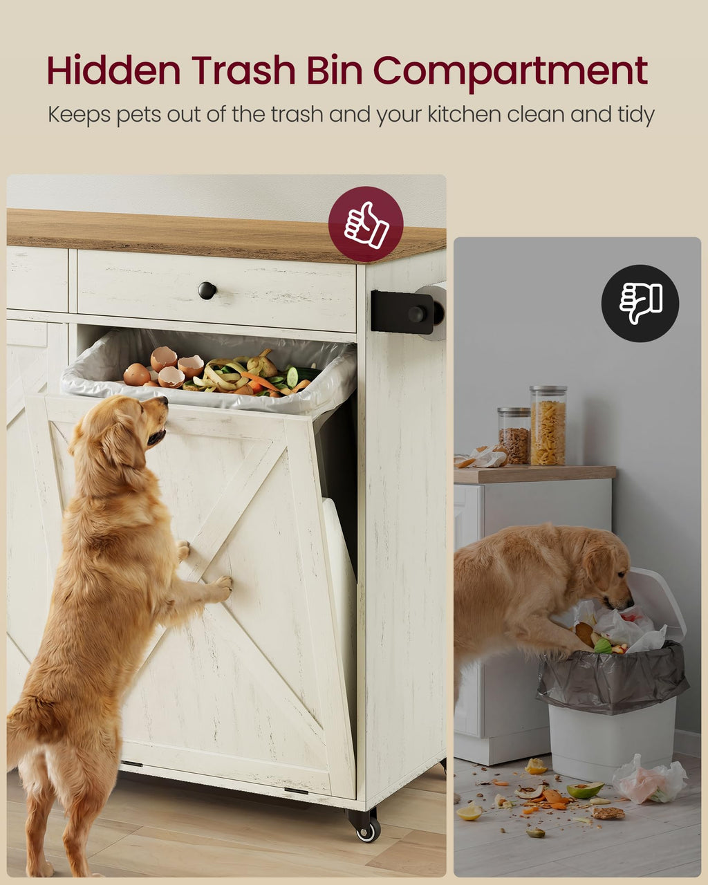 VASAGLE Mobile Kitchen Island with 2 Doors, 2 Drawers
