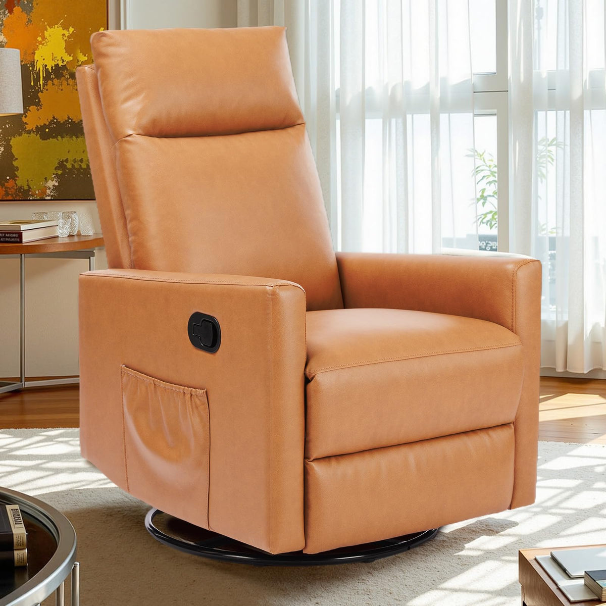 Sweetcrispy Recliner Chair PU Leather Recliner Sofa No Massage, Home Theater Seating with Lumbar Support, Adjustable Push Back Overstuffed High-Density Sponge Reclining for Living Room, Black