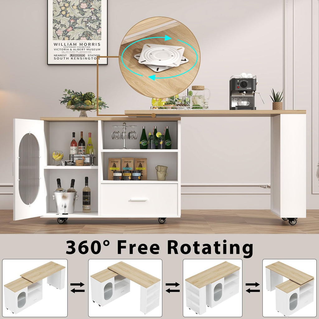 HSH 72â Rolling Kitchen Island with Seating & Storage on Wheels, White Oak