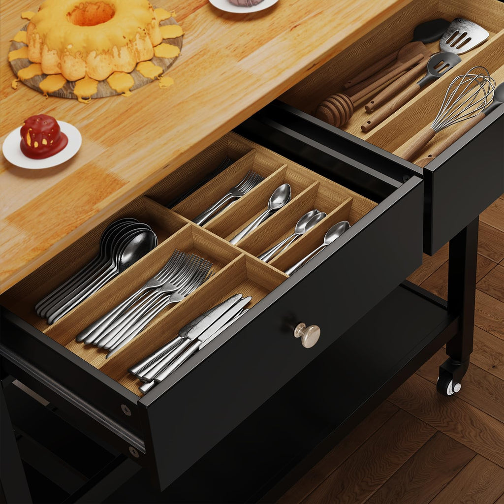 Gizoon Kitchen Island Cart with Storage and 40ââ Wooden Top, Black