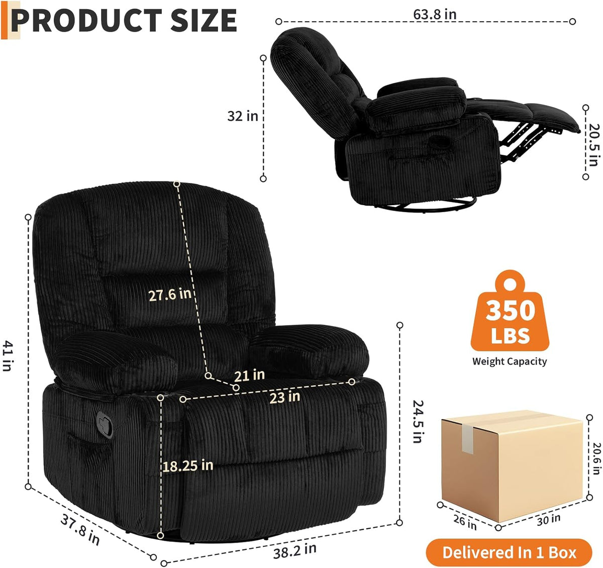 Garvee Oversized Recliner Chair,Extra Wide 360Â° Swivel Rocker Massage Heat