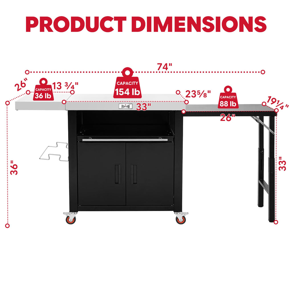 Feasto 3-Tier Outdoor Grill Cart, 26.6" x 16.1" Rolling Pizza Oven Table