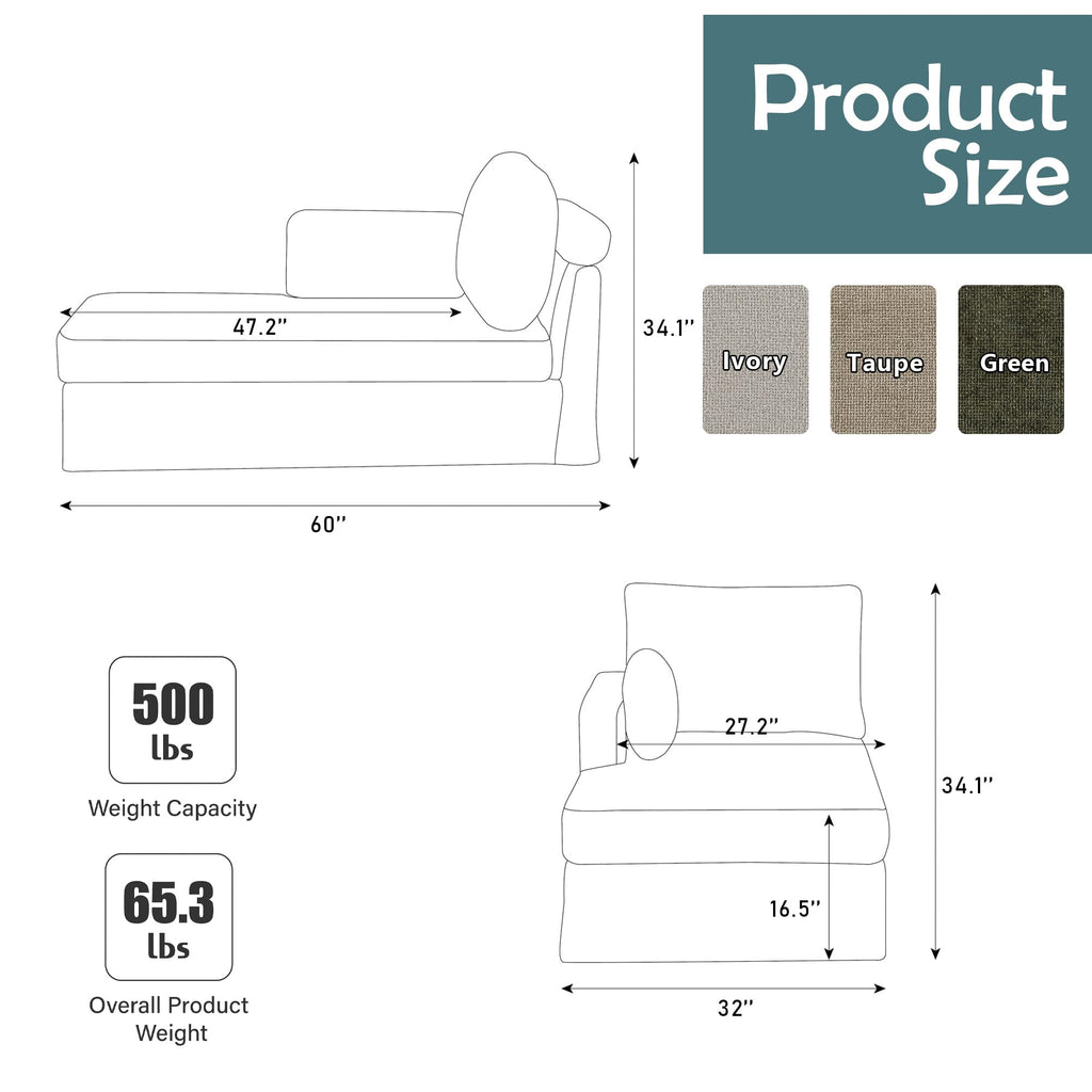 32" Wide Green Right Arm Chaise Lounge Chair