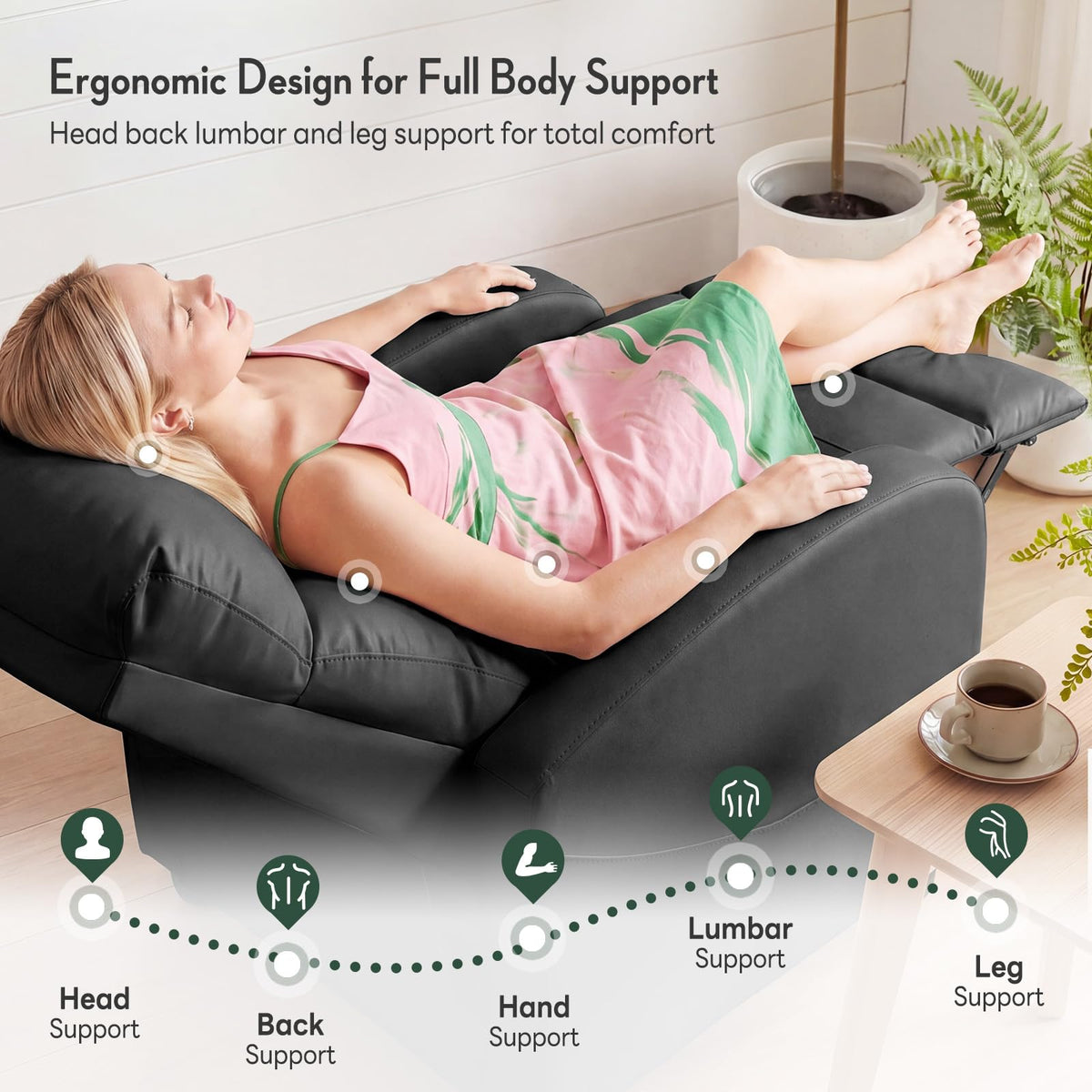 Massage Recliner Chair, Recliner Sofa Fabric for Adults, Recliners Home Theater Seating with Lumbar Support, Reclining Sofa Chair for Living Room, Ink