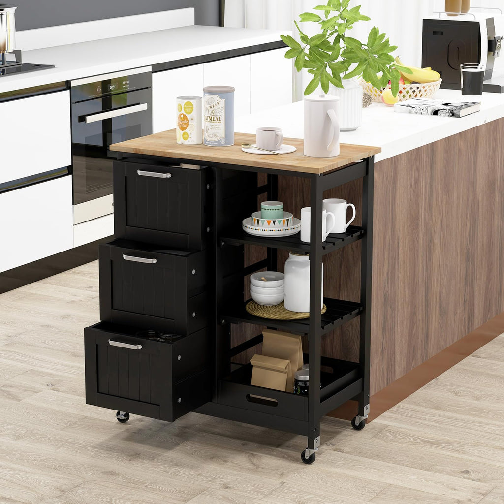 COSTWAY Kitchen Storage Island Cart on Wheels, Kitchen Rolling Trolley Cart