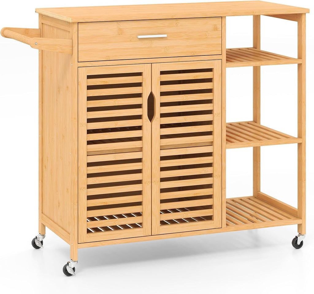 Bamboo Kitchen Island Cart with Storage, Rolling Butcher Block