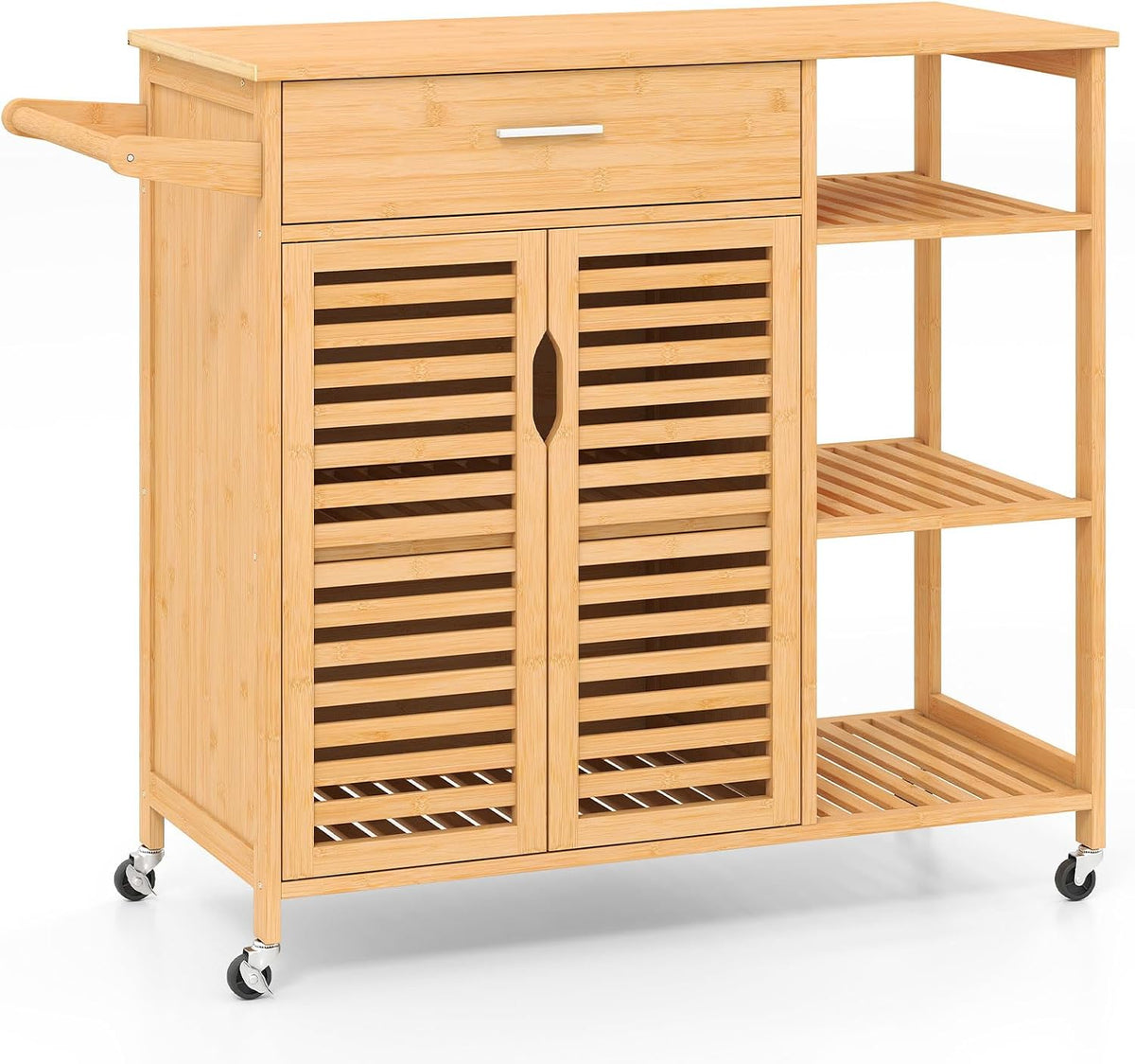 Bamboo Kitchen Island Cart with Storage, Rolling Butcher Block