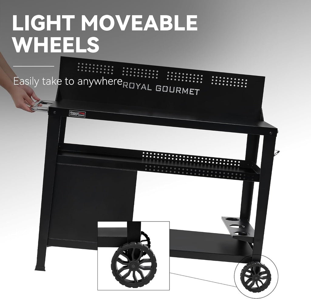 Royal Gourmet PC4401B 3-Tier Dining Cart with Wind Guard, Black