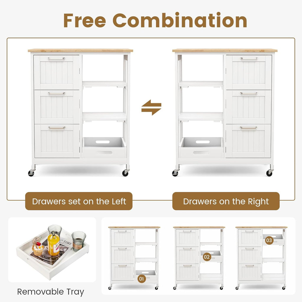 COSTWAY Kitchen Storage Island Cart on Wheels, Kitchen Rolling Trolley Cart