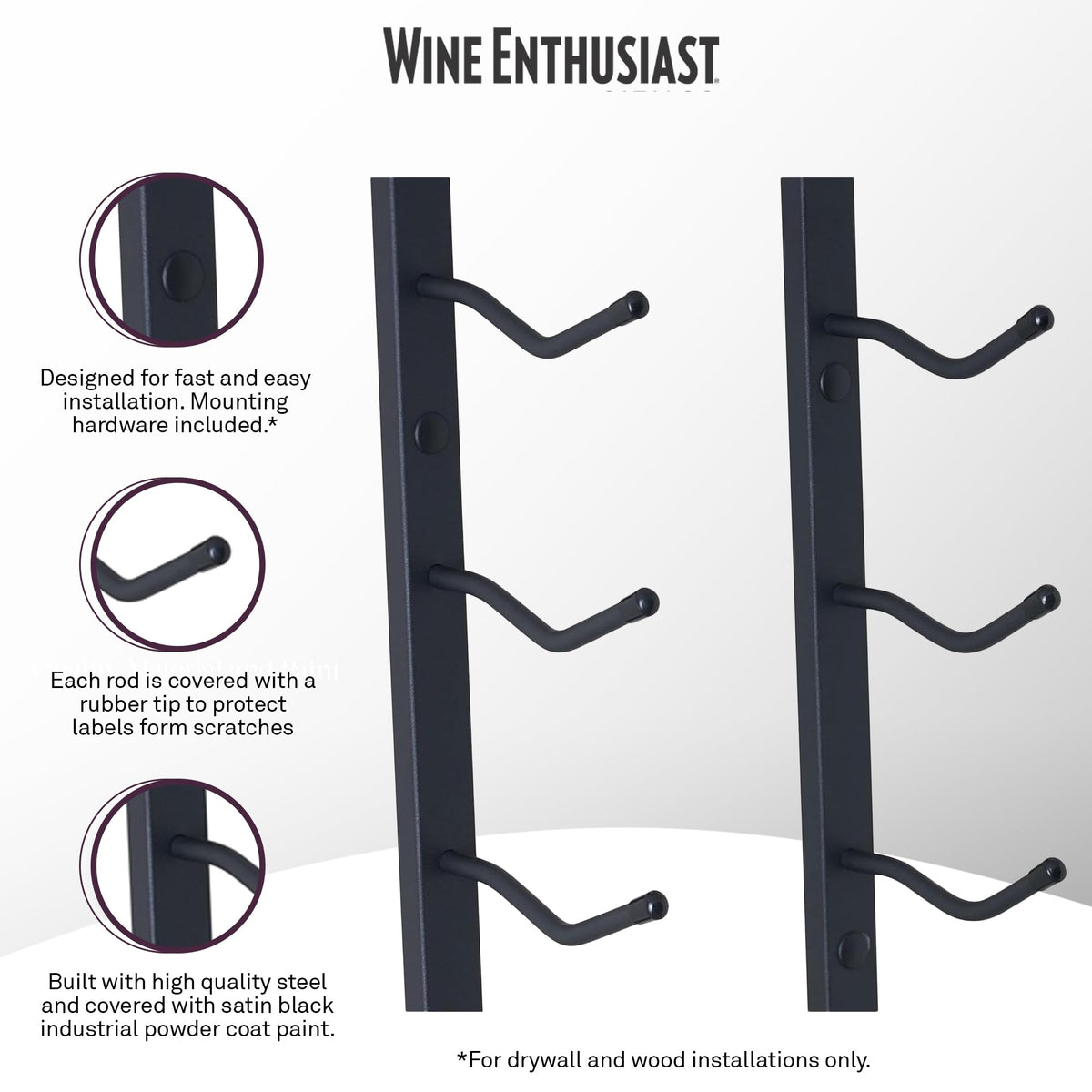Wine Enthusiast N'FINITY 18 Bottle Wall Mounted Metal Wine Rack â Label Forward Wine Rack with Easy Installation - 3' Tall, 2 Column Deep (Black)