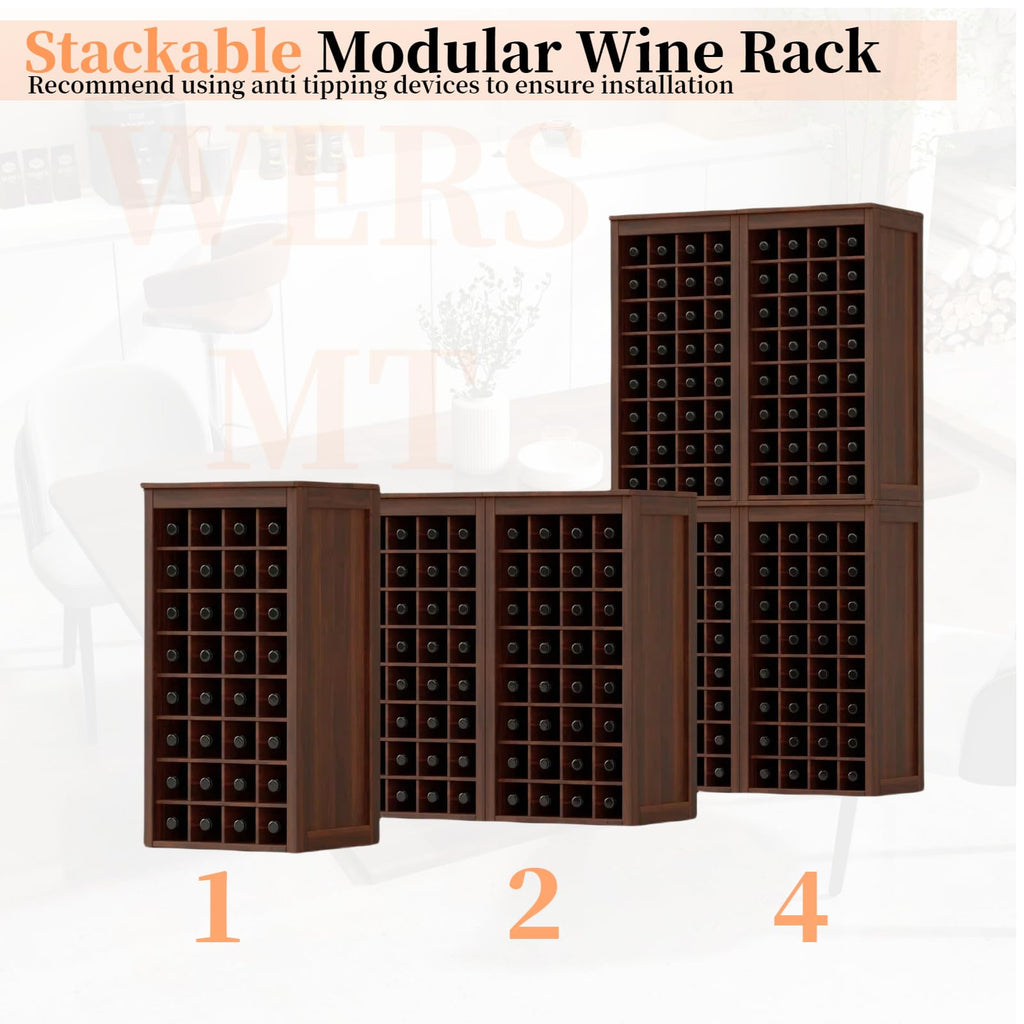 WERSMT 8-Tier Freestanding Wine Rack Wood, 32 Bottles Wine Rack Counter for Small Space, Farmhouse Stackable Modular Wine Bottle Holder Rack, White