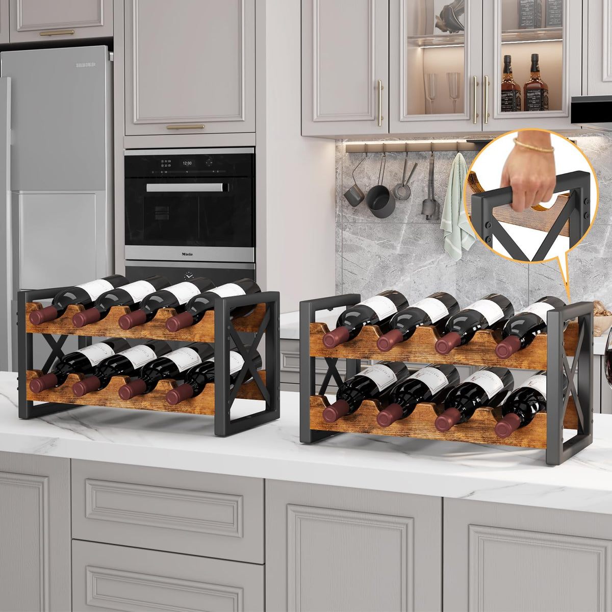 Homeiju 56-Bottle Wine Rack Freestanding Floor, Wooden Wine Storage Shelf, Stackable Wine Rack with Tabletop for Living Room,Kitchen or Wine Cellar