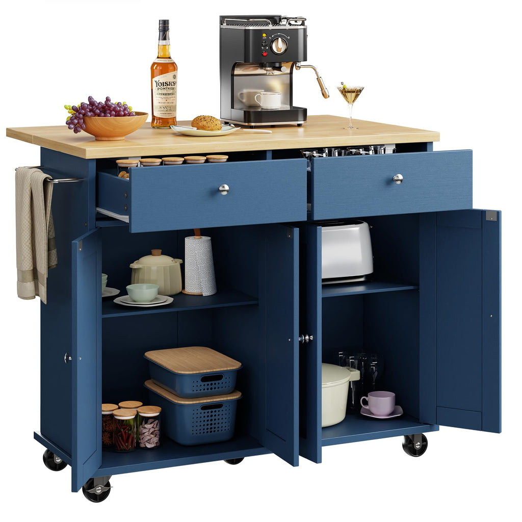 Shintenchi Kitchen Island with Drop Leaf, Rolling Kitchen Cart with Storage on Wheels, Table Bar Cart for Kitchen with Towel Rack & Seating Area for Dining Room, White