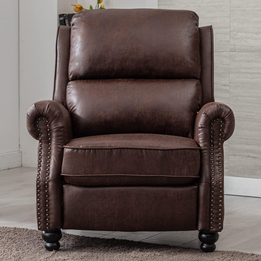 CANMOV Pushback Recliner Chair Faux Leather Armchair Push Back Recliner with Rivet Decoration Single Sofa Accent Chair for Living Room, Chocolate