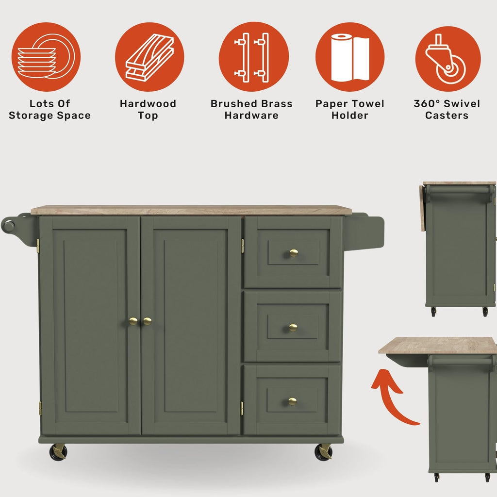 Homestyles Dolly Madison Black Mobile Kitchen Island Cart with Wood Drop Leaf Breakfast Bar