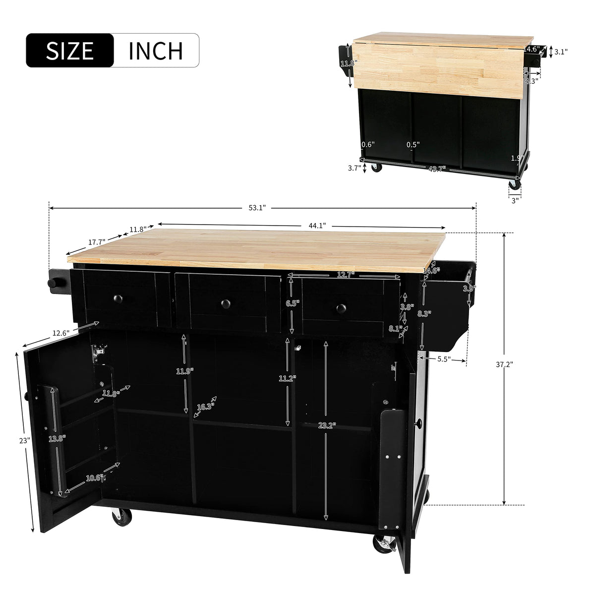 Ball & Cast Farmhouse Kitchen Island with Power Outlet,Dining Storage Island with Drop Leaf,Spice Rack and Drawer,Rolling Dining Cart on Wheels for Home,Kitchen,Dining Room,White,54"