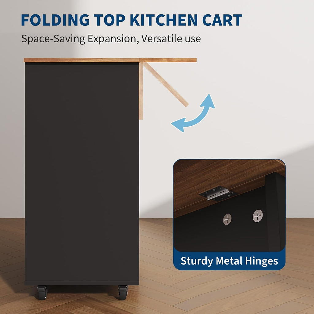 OUTLANE Kitchen Island with Drop Leaf, Rolling Storage Cart on Wheels