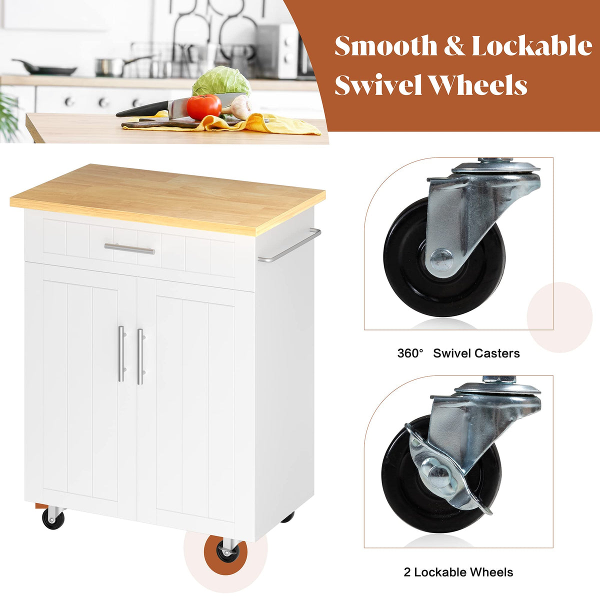 JY QAQA 40" Kitchen Island Cart Furniture cart on Wheels Rolling Portable Dining Room Serving Utility Carts Mobile Movable with Drawers Cabinet,Black