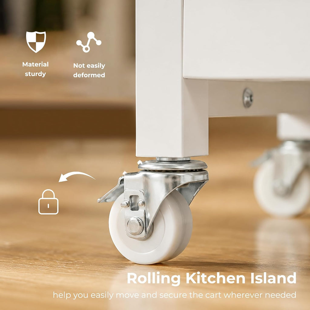 33" Rolling Kitchen Island Cart with Storage, Kitchen Island on Wheels