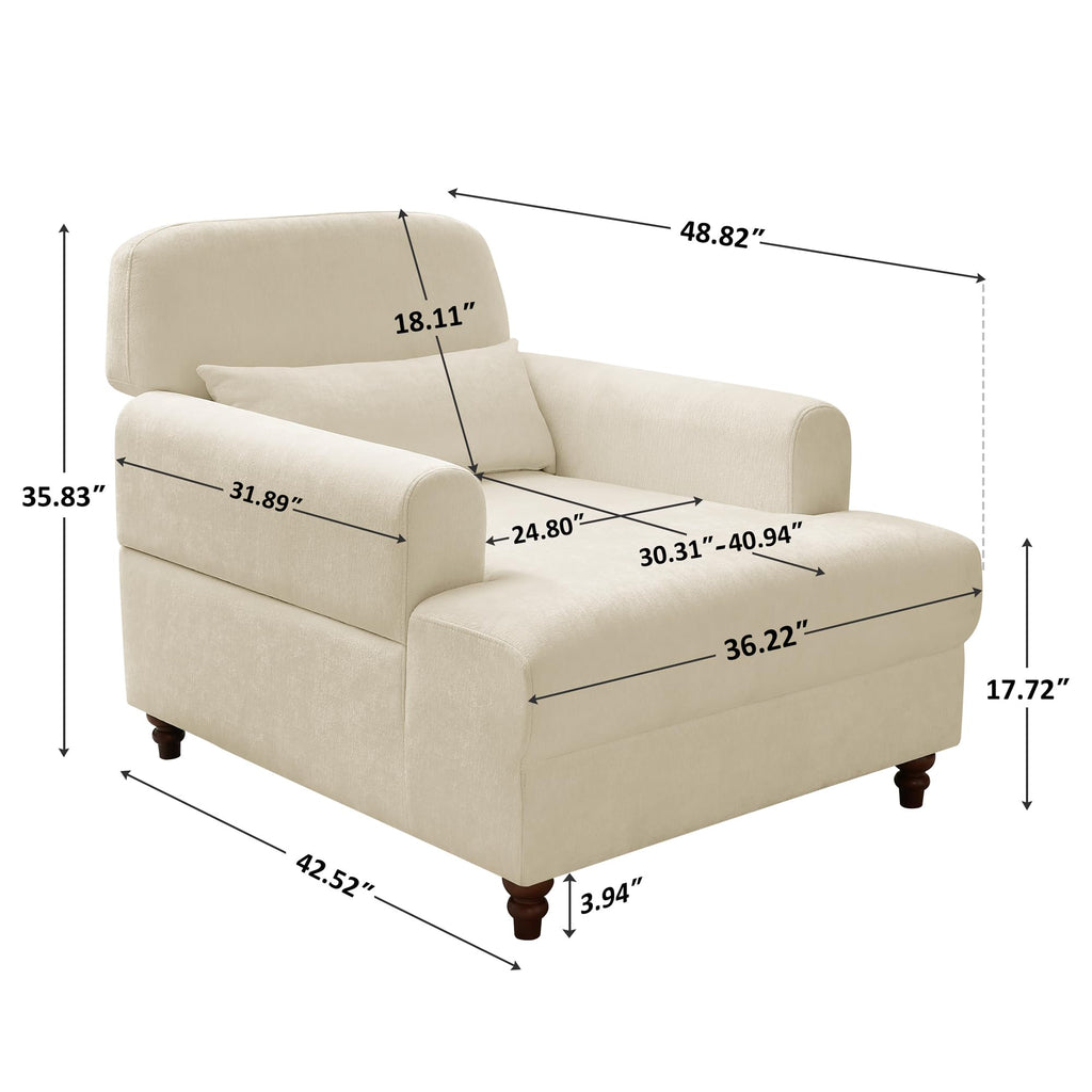 Oversized Chaise Lounge Chair with Adjustable Backrest, Polyester White