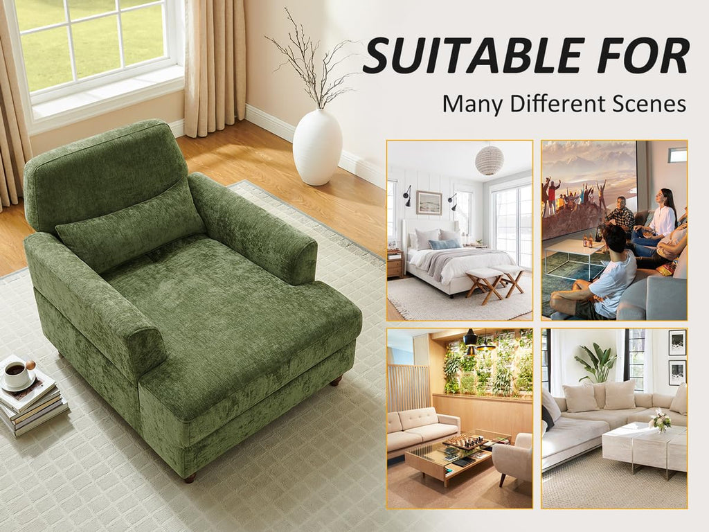 Oversized Chaise Lounge Chair with Adjustable Backrest, Polyester White