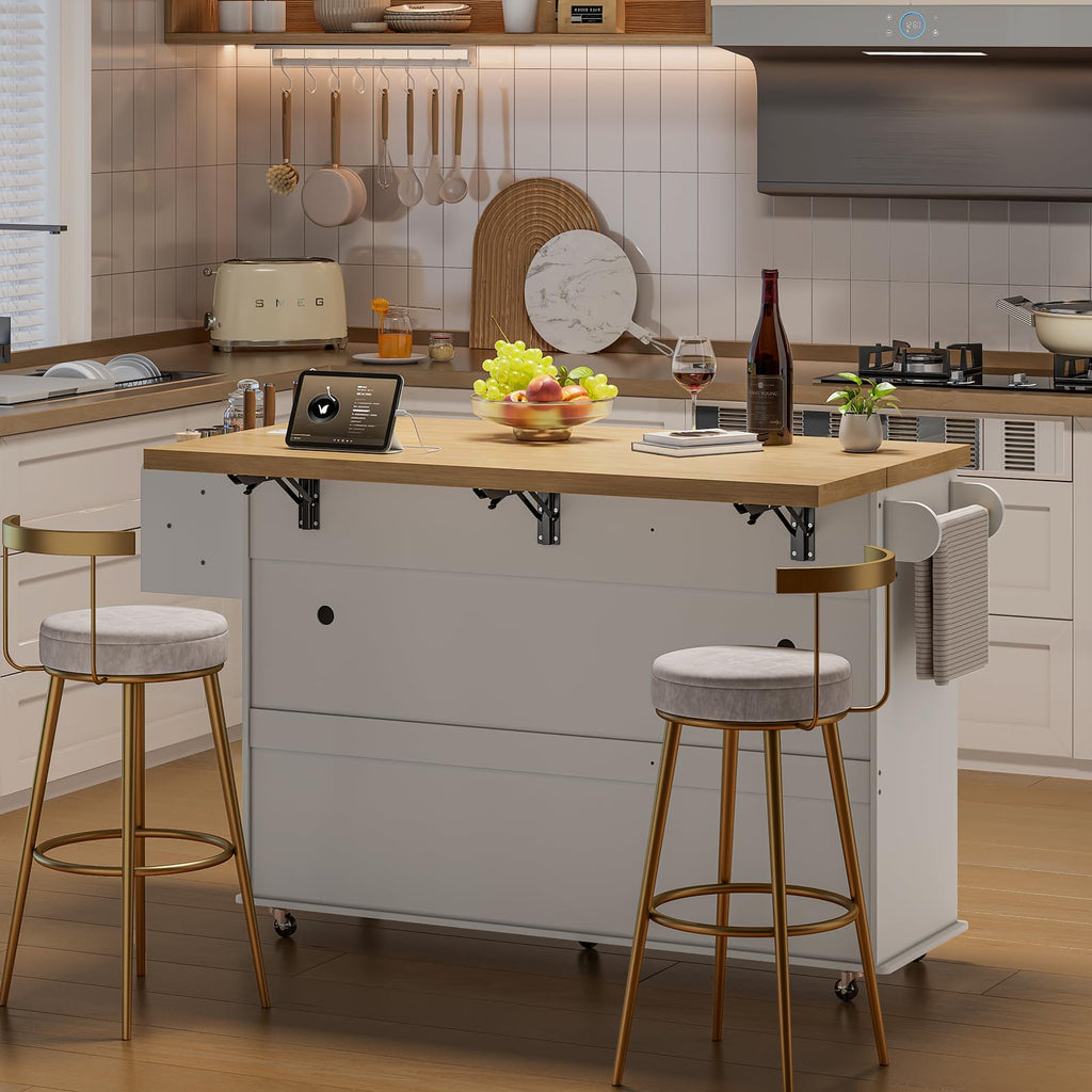 ONBRILL 60" Kitchen Island with Trash Can Storage, Rolling Island Table