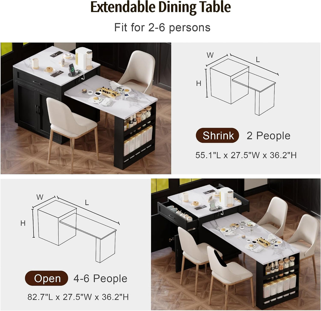 82.7" Kitchen Island Table with Seating & Extendable Dining Table