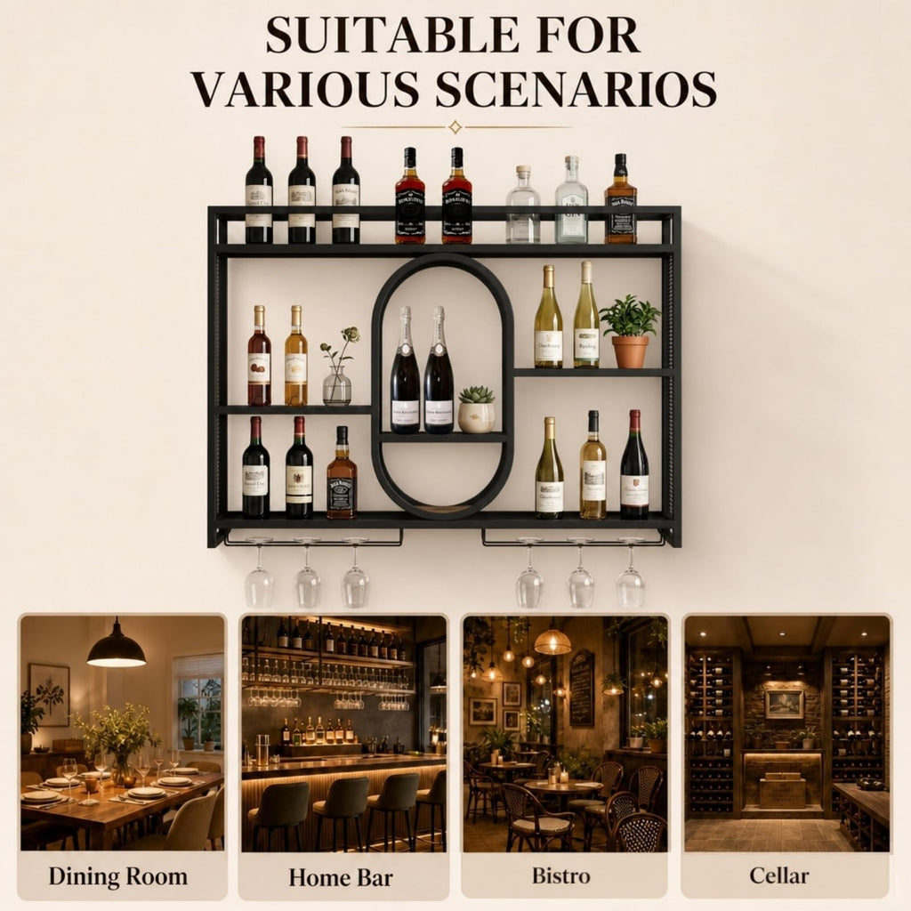 39" Upgrade Metal Wall Mounted Wine Rack, 3-Tier Large Capacity Hanging Bar Shelf, Modern Liquor Wall Shelves for Home & Dining, Gold