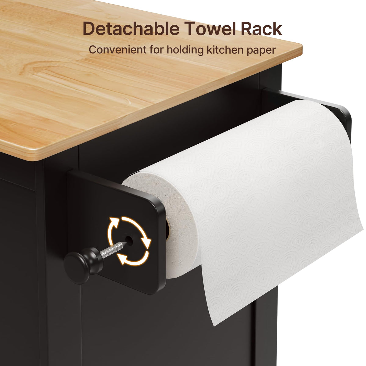 Gizoon Kitchen Island Cart with Adjustable Shelf, White, Tabletop-Oak Color