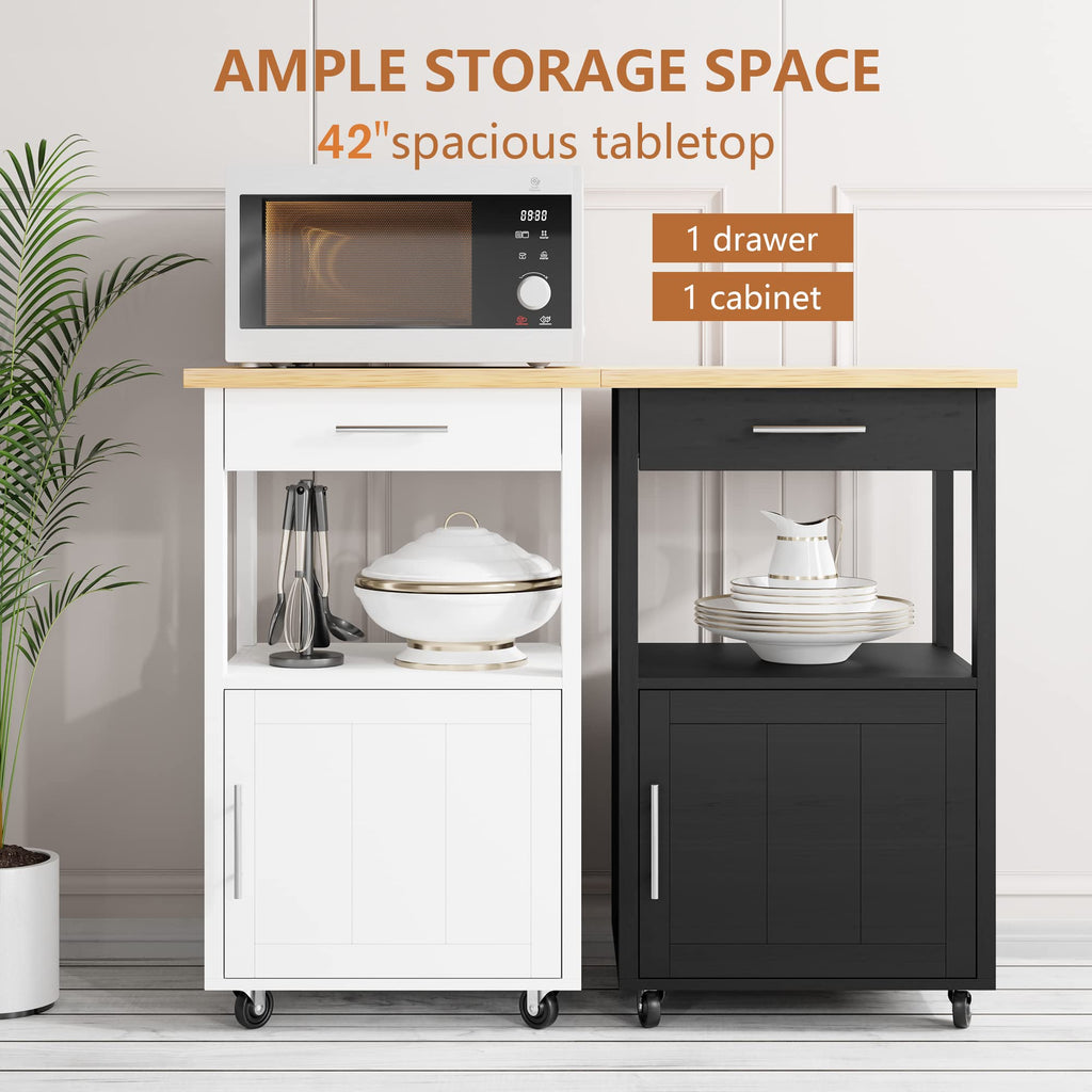 JY QAQA 26" Rolling Kitchen Island Cart on Wheels, Mobile Storage Cabinet with Adjustable Inner Shelves, Kitchen Prep Cart with Towel Rack & Lockable Casters for Small Apartment Kitchen, White
