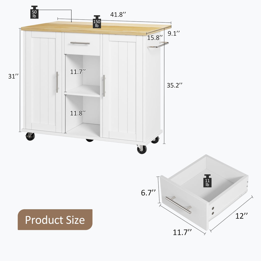 SUNLEI Rolling Kitchen Island Cart with Wheels, Island Table for Kitchen, Farmhouse Kitchen Cart with Drop Leaf & Towel Rack & Drawer, Kitchen Islands Table with Storage Cabinet, Grey