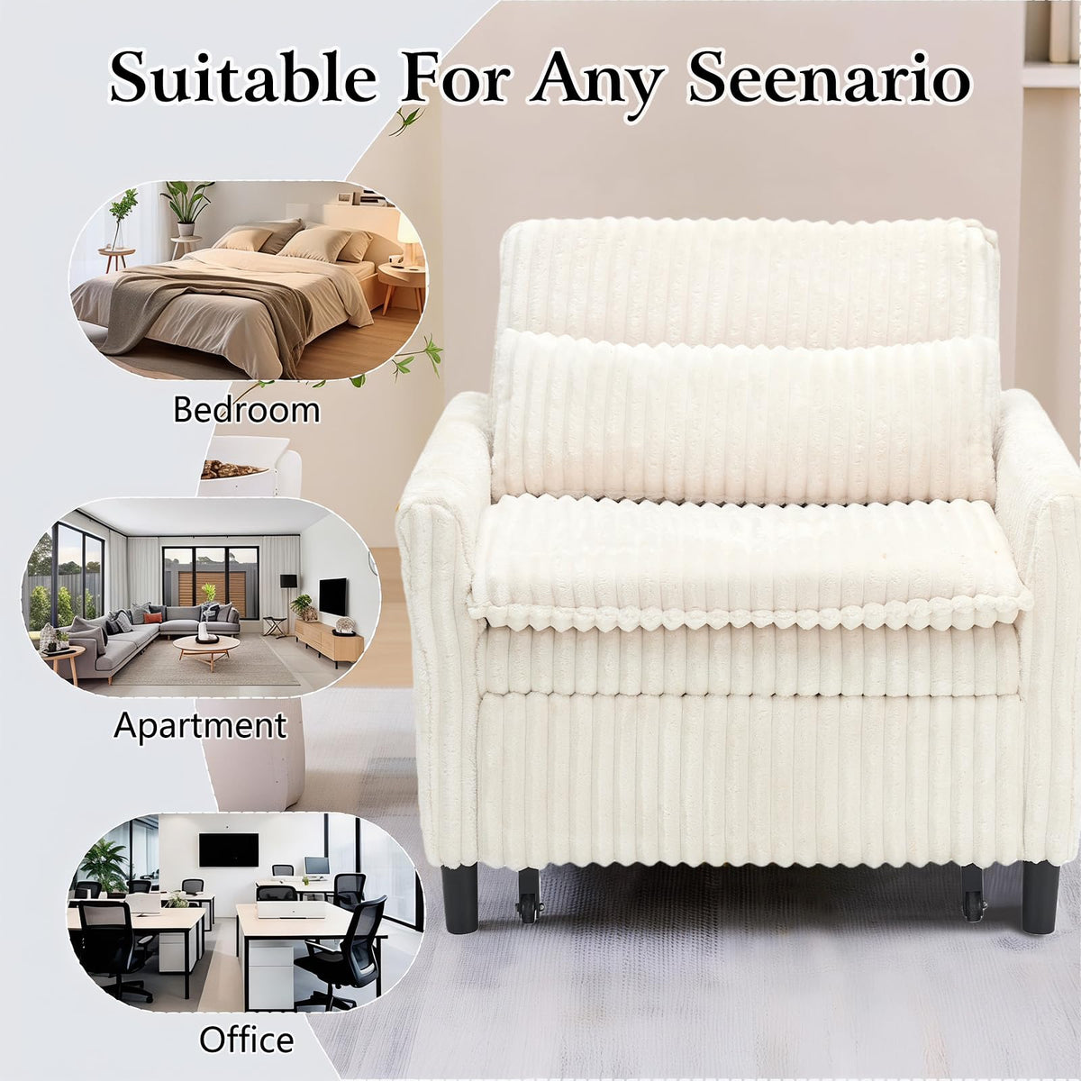 32" Convertible Sofa Chair Bed, 3âinâ1 Pullâout Sleeper Chair with Corduroy Fabric, Adjustable Backrest & Side Storage Pockets, SpaceâSaving Design for Living Room, Apartment, Bedroom (Yellow)