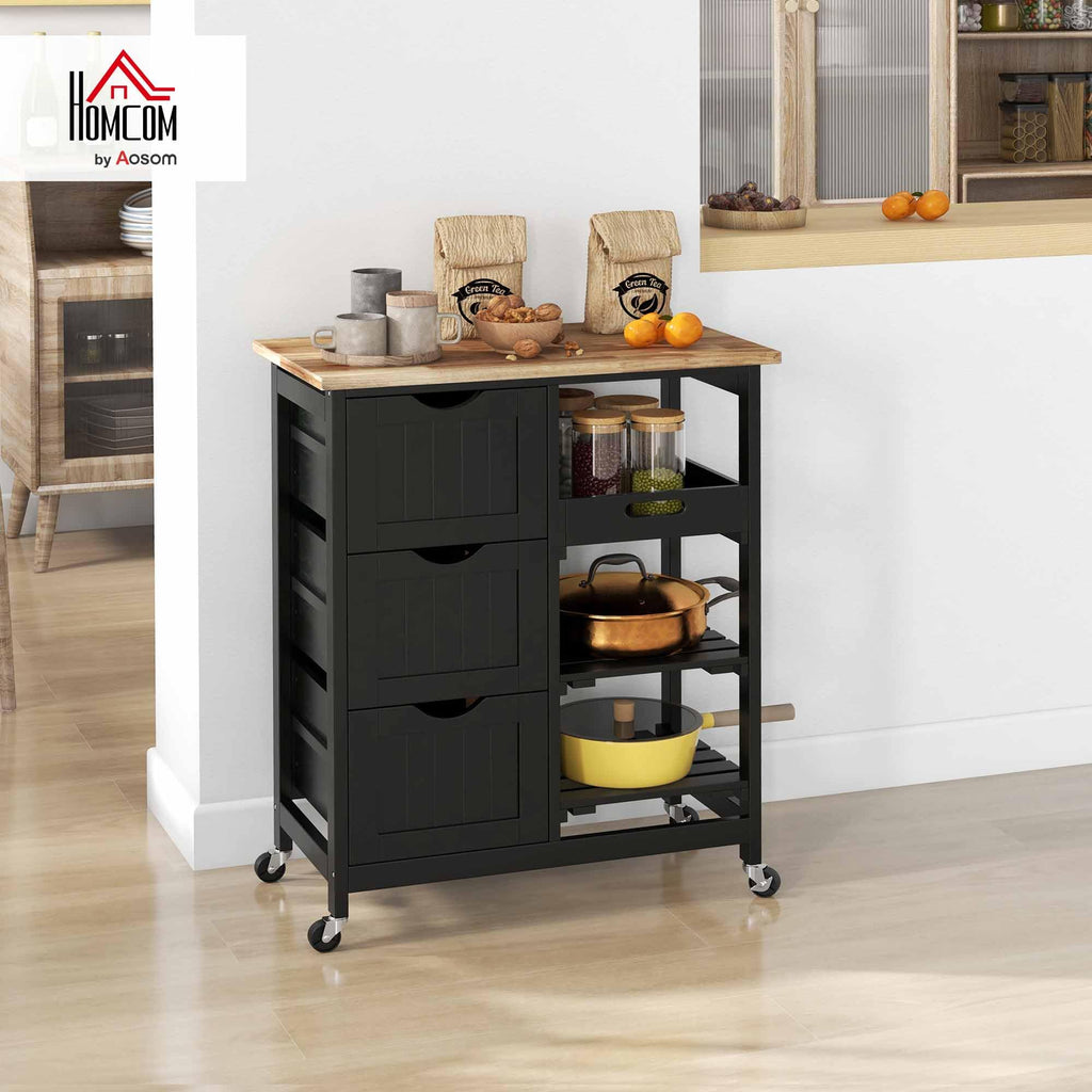 HOMCOM Kitchen Island Cart, Rolling Kitchen Island, Wood Top, Gray