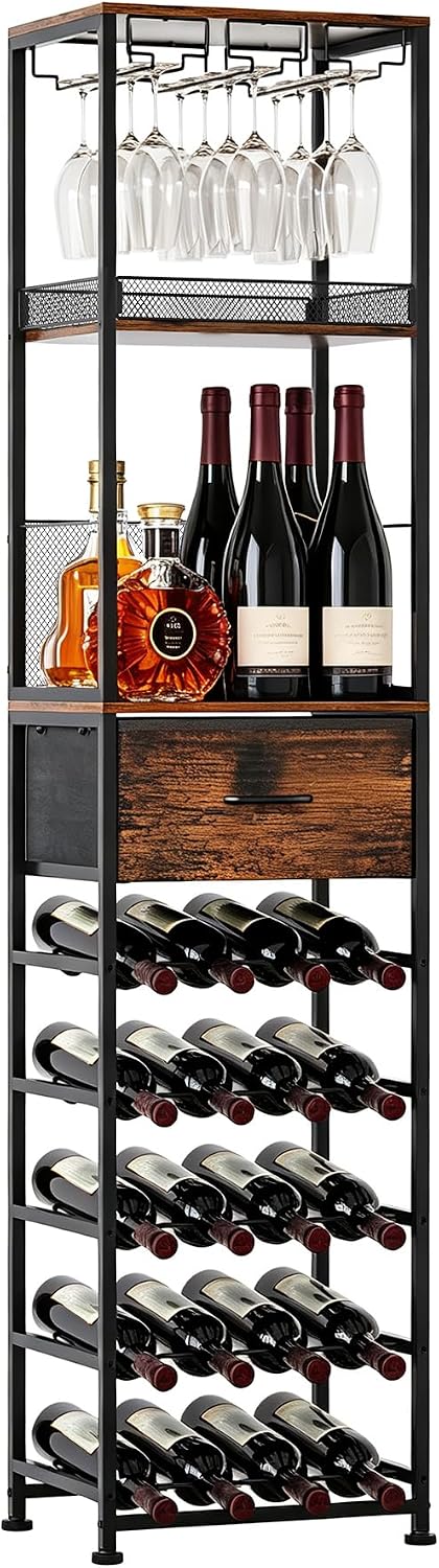 7-Tier Wine Rack Freestanding Floor Liquor Cabinet Bar for Home