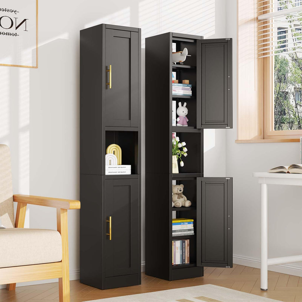 67" Tall Metal Pantry Cabinet, Narrow Freestanding Storage Cabinet, Black