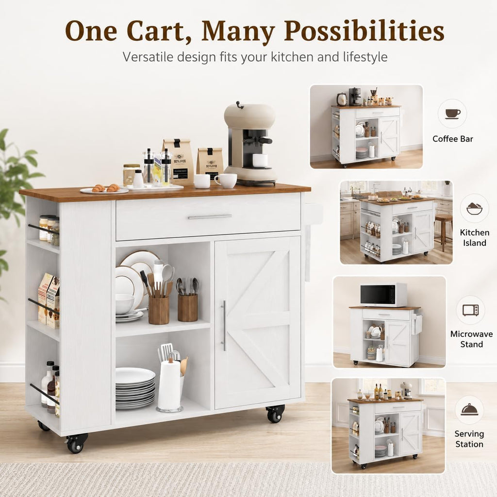 39'' Kitchen Island with Storage, Rolling Kitchen Island on Wheels, Grey