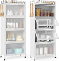 GIANTEX 5-Tier Kitchen Storage Cabinet, 4 PC Doors, Rolling Wheels, White