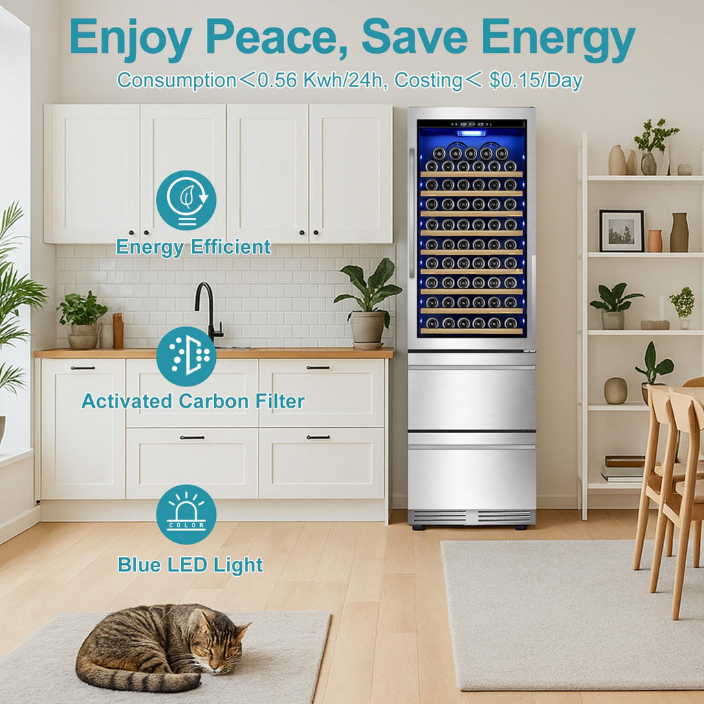 Tylza Wine Fridge 15'', 30 Bottles Wine Cooler Refrigerator, Undercounter or Freestanding, Removable Shelves, 40-65Â°F, Wine Cabinet with Double Glass Door, Wine Cooler for Home, Kitchen, Bar
